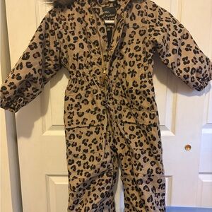 Leopard Print Snowsuit with removable Faux Fur Hood
